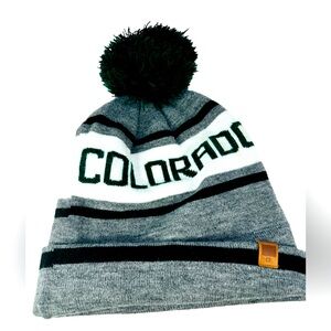 Colorado State Winter Knit Pom Pom Beanie Hat Gray Green White Unisex